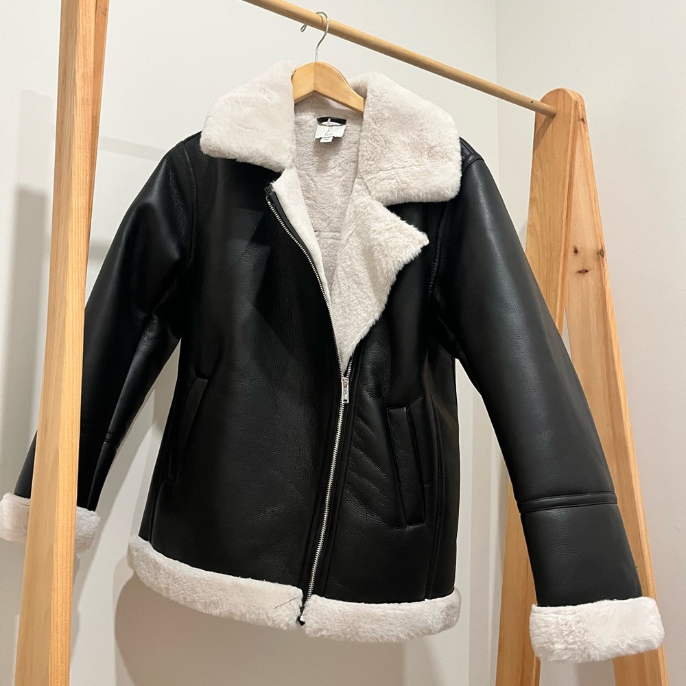 Joie Faux Shearling Bomber Jacket Oversized Moto Mob Wife Sherpa Fur